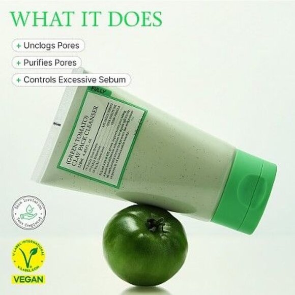 Green Tomato Clay Pack Cleanser 120ml Vegan Skincare For Deep Cleansing & Pore P - Picture 2 of 7